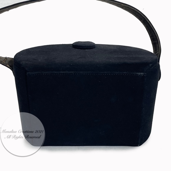 Vintage Coblentz Bag Black Perma Suede Small Vanity Bag with Mirror 60s Retro - Picture 6 of 9